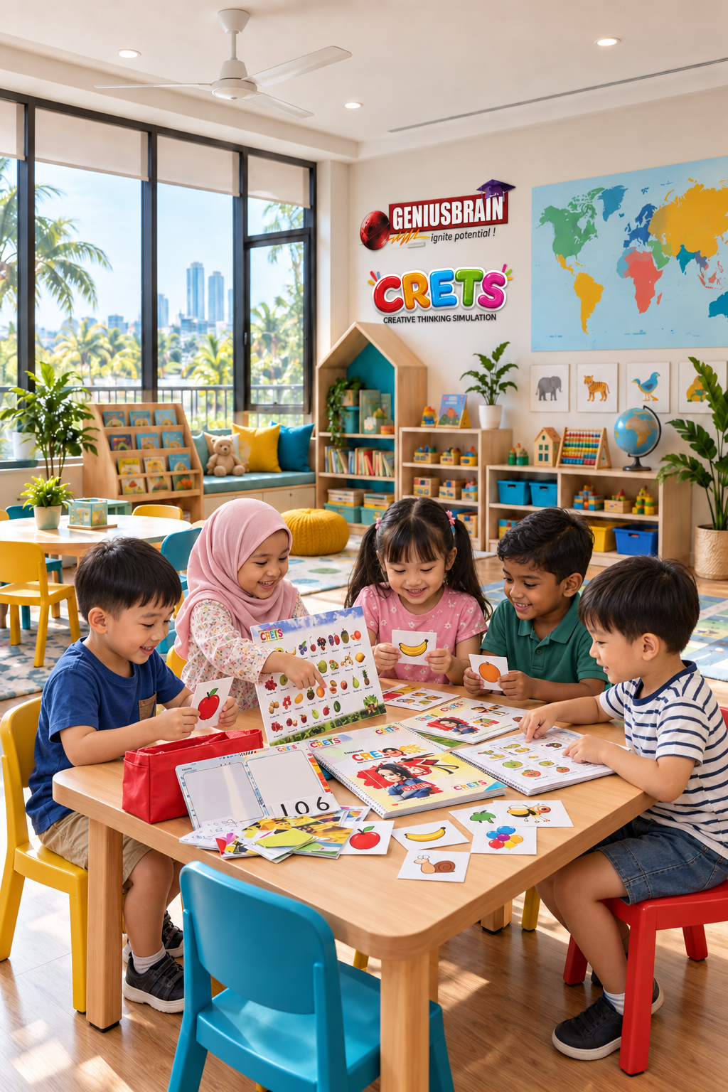 Bright contemporary Malaysian kindergarten classroom interior